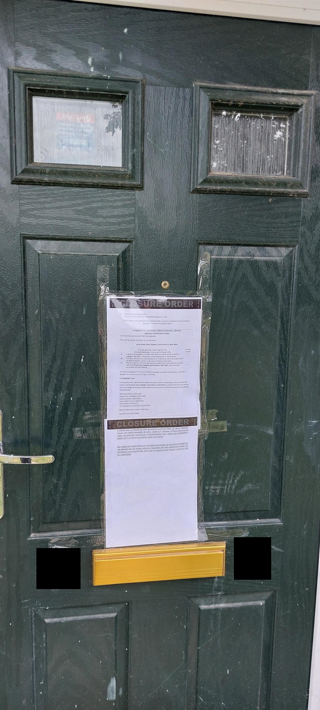 Closure order sign
